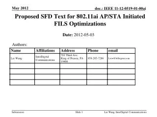 Proposed SFD Text for 802.11ai AP/STA Initiated FILS Optimizations