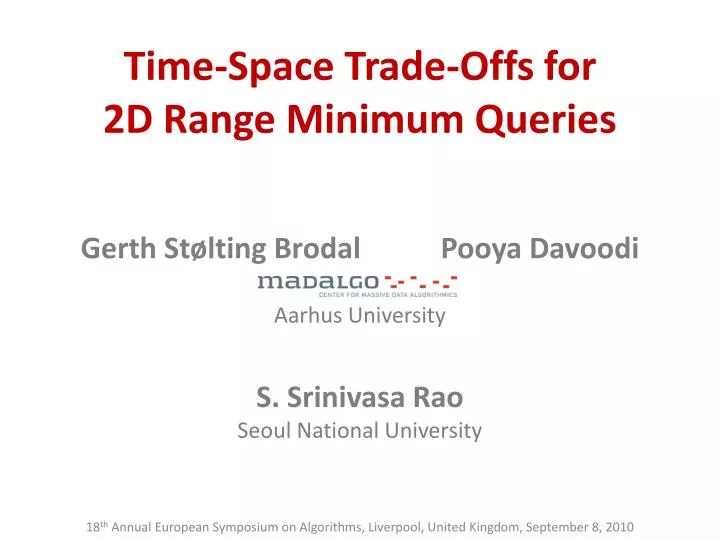 PPT TimeSpace TradeOffs for 2D Range Minimum Queries PowerPoint