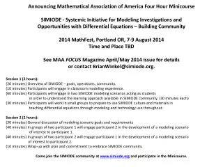 Announcing Mathematical Association of America Four Hour Minicourse