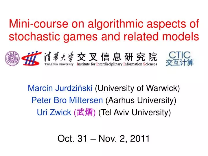 mini course on algorithmic aspects of stochastic games and related models