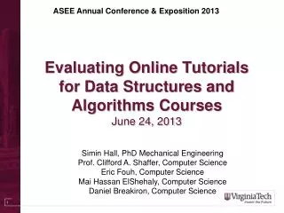 Evaluating Online Tutorials for Data Structures and Algorithms Courses June 24, 2013