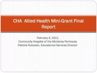 CHA Allied Health Mini-Grant Final Report