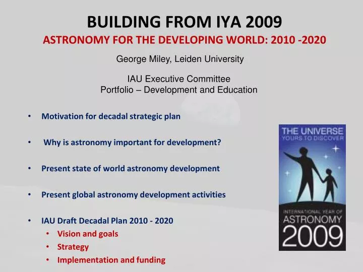 building from iya 2009 astronomy for the developing world 2010 2020