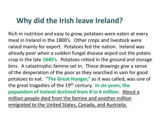 Why did the Irish leave Ireland?