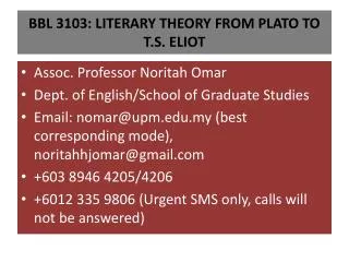 BBL 3103: LITERARY THEORY FROM PLATO TO T.S. ELIOT