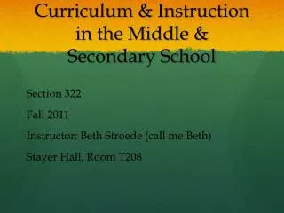Curriculum &amp; Instruction in the Middle &amp; Secondary School