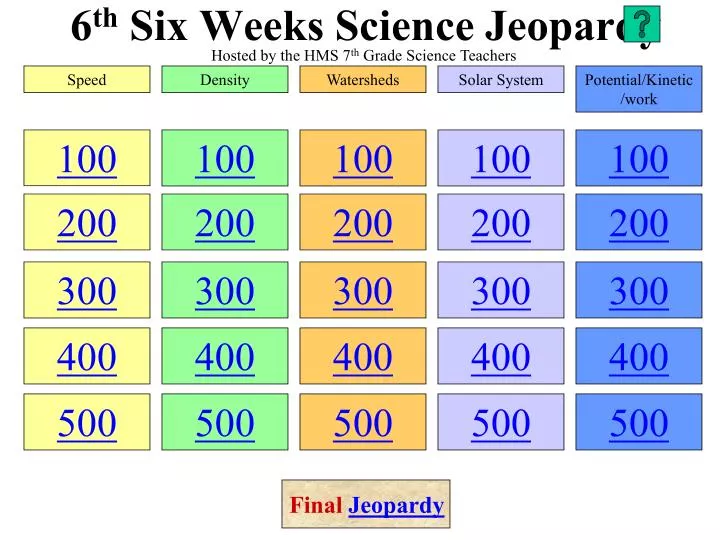 6 th six weeks science jeopardy