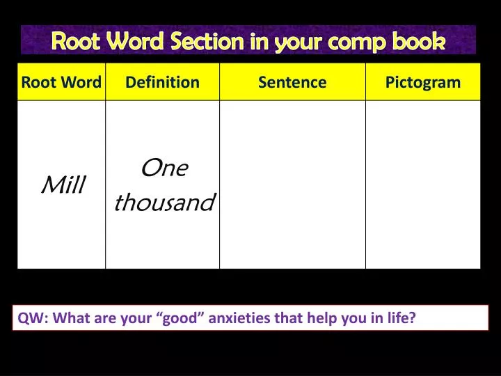 root word section in your comp book