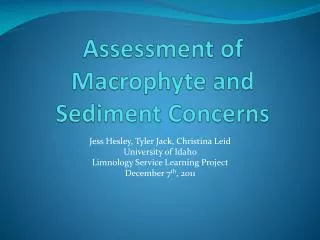 Assessment of Macrophyte and Sediment Concerns
