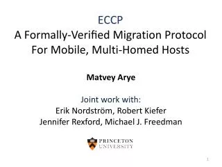 ECCP A Formally-Veriﬁed Migration Protocol For Mobile , Multi -Homed Hosts