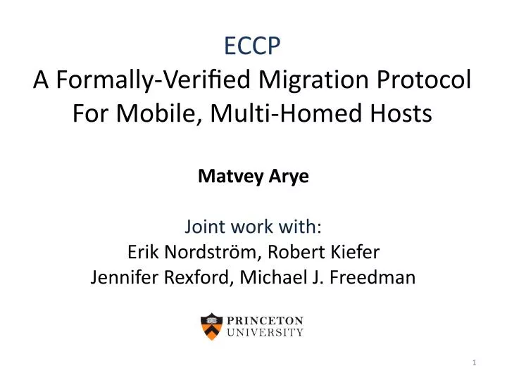eccp a formally veri ed migration protocol for mobile multi homed hosts