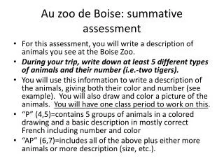 Au zoo de Boise: summative assessment