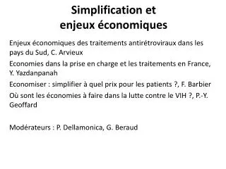 simplification et enjeux conomiques