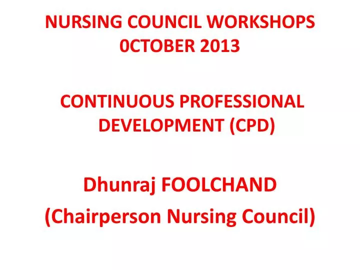 nursing council workshops 0ctober 2013