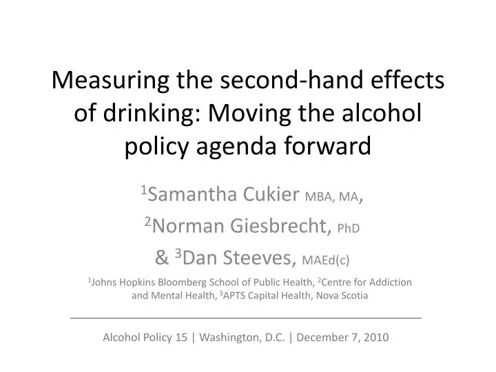 measuring the second hand effects of drinking moving the alcohol policy agenda forward