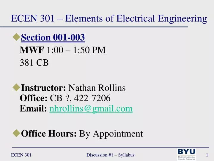 ecen 301 elements of electrical engineering