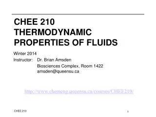 CHEE 210 Thermodynamic properties of fluids