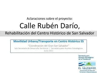 Movilidad Urbana/Transporte en Centro Histórico SS “Coordinación del Gran San Salvador”
