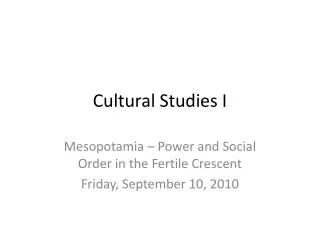 Cultural Studies I