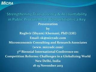 Strengthening Transparency &amp; Accountability in Public Procurement: Competition is a Key