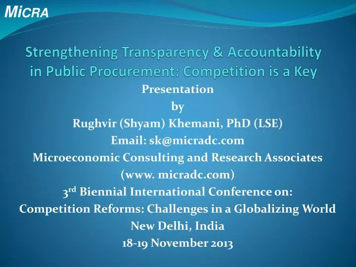 strengthening transparency accountability in public procurement competition is a key
