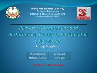Remote Management and Performance T uning of Photovoltaic S olar P anels