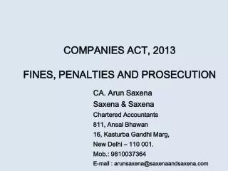 COMPANIES ACT, 2013 FINES, PENALTIES AND PROSECUTION