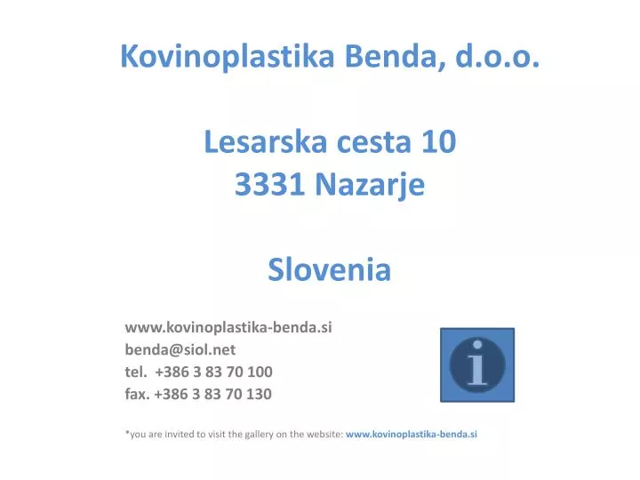 kovinoplastika benda d o o lesarska cesta 10 3331 nazarje slovenia