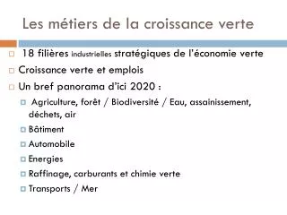 Les métiers de la croissance verte