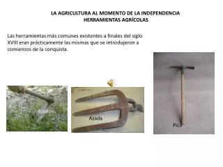 LA AGRICULTURA AL MOMENTO DE LA INDEPENDENCIA HERRAMIENTAS AGRÍCOLAS