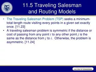 11.5 Traveling Salesman and Routing Models