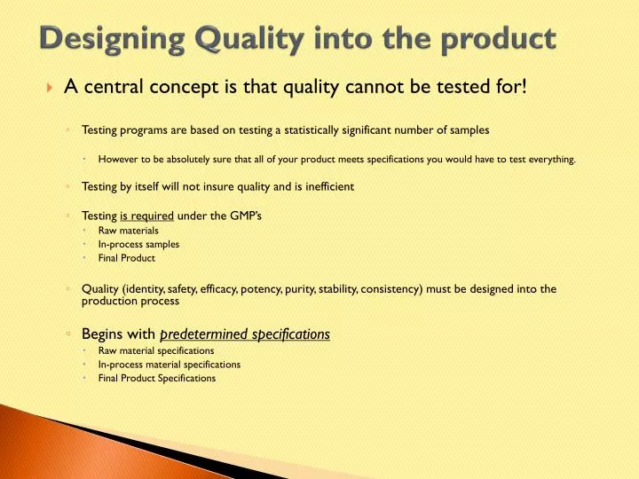 designing quality into the product