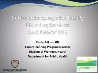 Contract Language for Family Planning Services Cost Center 802