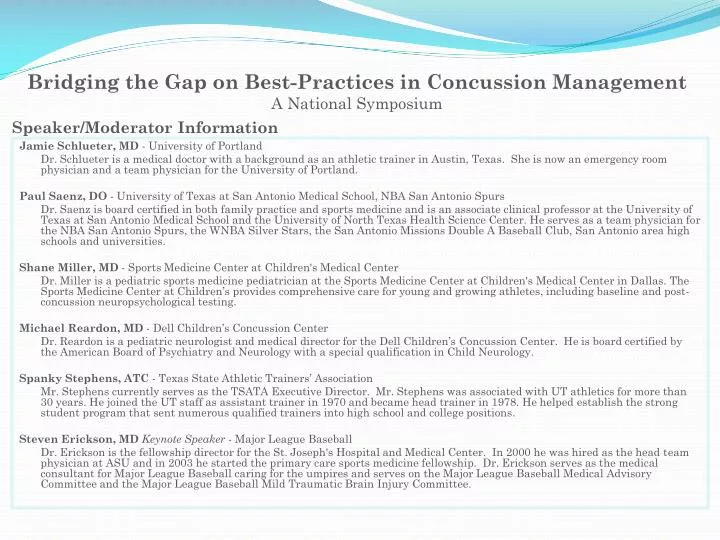 bridging the gap on best practices in concussion management a national symposium