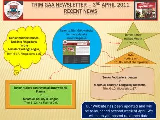 Trim Gaa Newsletter – 3 rd April 2011 Recent news