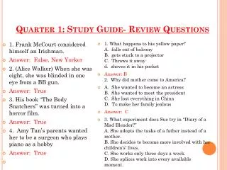 Quarter 1: Study Guide- Review Questions