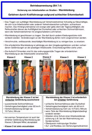 Betriebsanweisung ( BA 7.4 ) Sicherung von Arbeitsstellen an Straßen - Warnkleidung