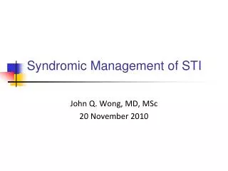 Syndromic Management of STI