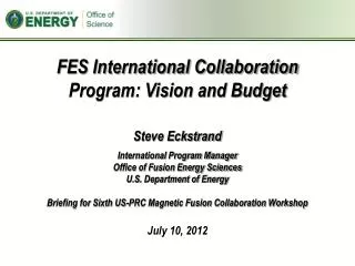 FES International Collaboration Program: Vision and Budget