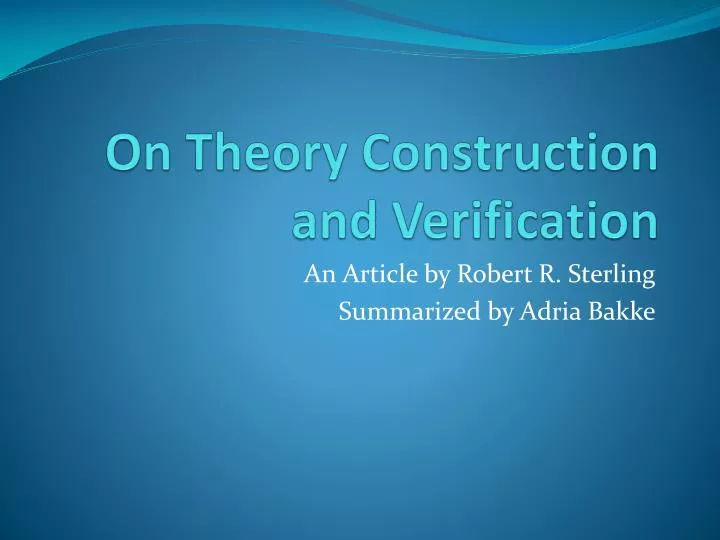 on theory construction and verification