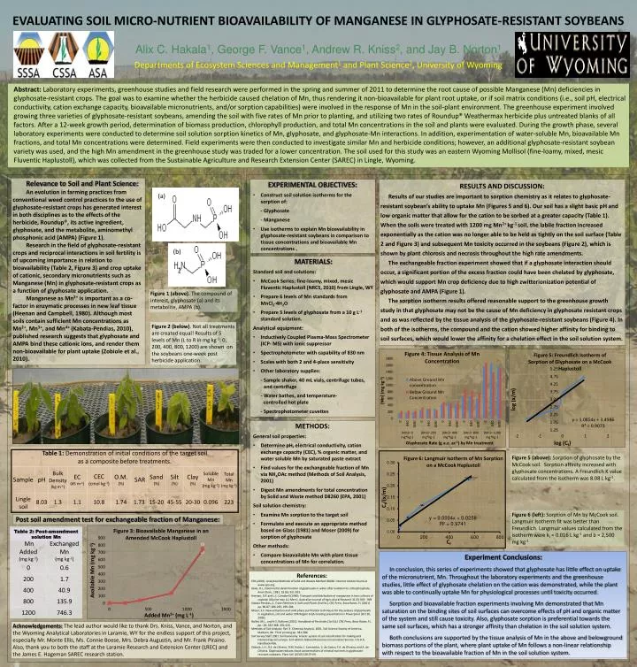evaluating soil micro nutrient bioavailability of manganese in glyphosate resistant soybeans