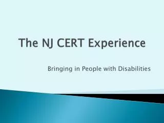 The NJ CERT Experience