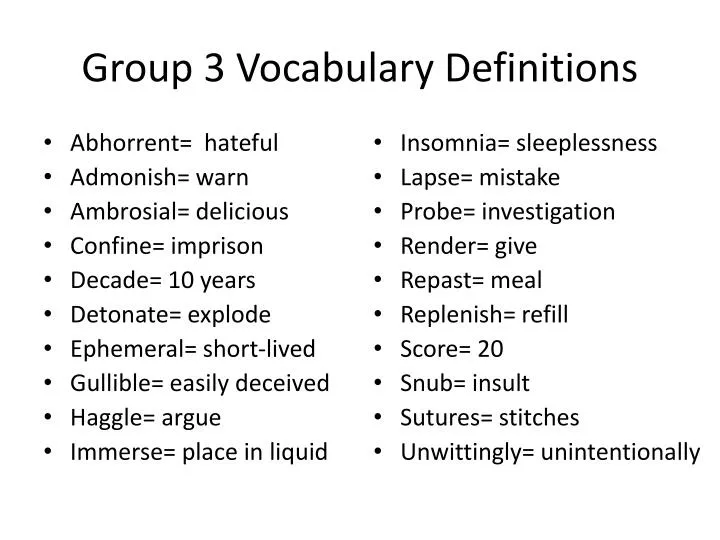 group 3 vocabulary definitions
