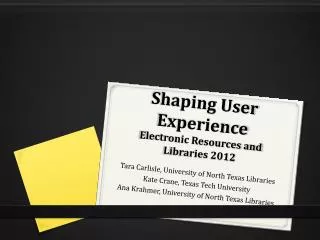 Shaping User Experience Electronic Resources and Libraries 2012