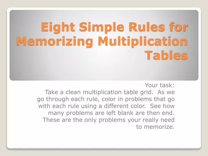 eight simple rules for memorizing multiplication tables