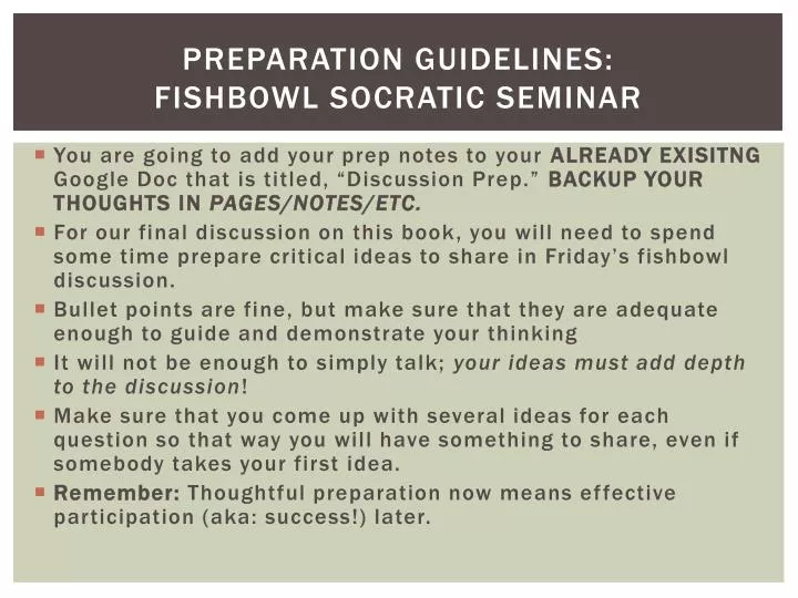 preparation guidelines fishbowl socratic seminar