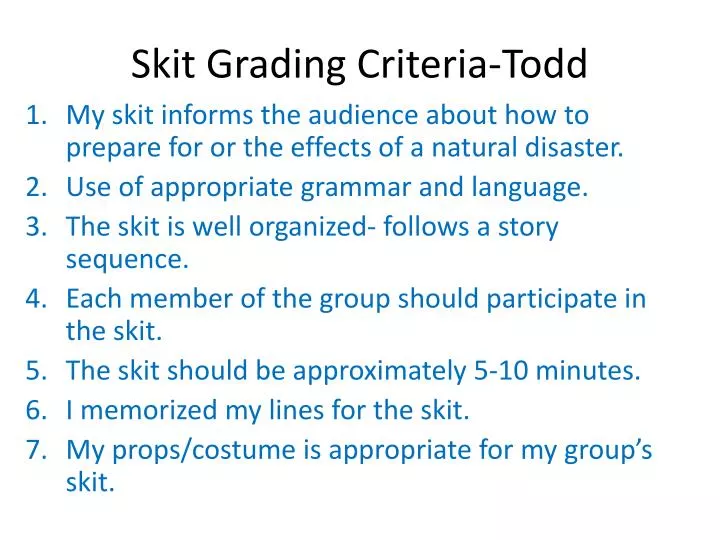 skit grading criteria todd