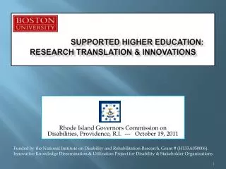 Supported Higher education: Research Translation &amp; Innovations