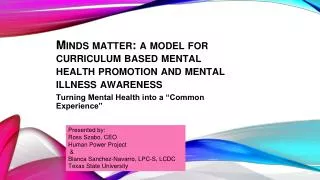 Minds matter: a model for curriculum based mental health promotion and mental illness awareness
