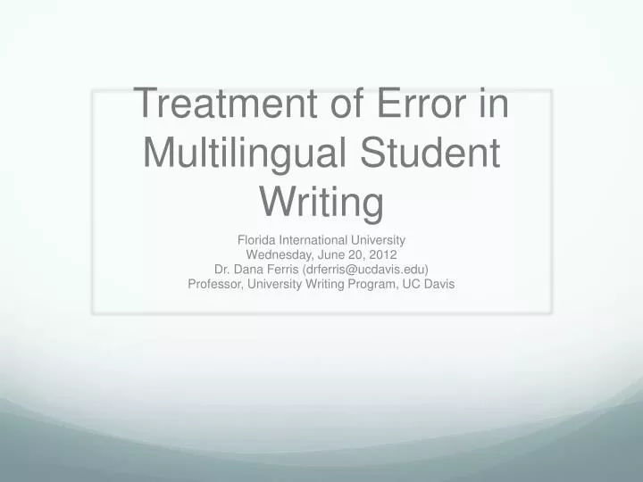 treatment of error in multilingual student writing